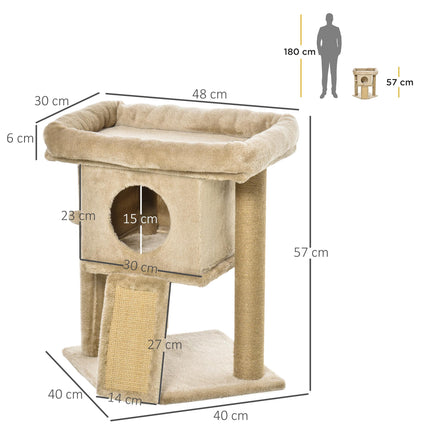 Cat Tree Tower Climbing Activity Center with Jute Scratching Pad and Ball Toy Condo Perch Bed Post 40x40x57cm - Coffee