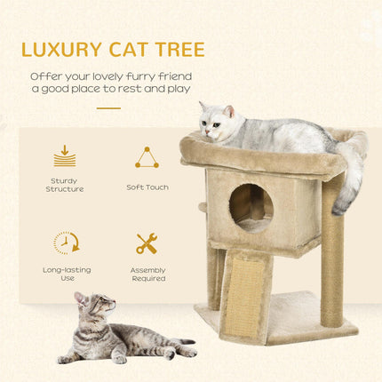 Cat Tree Tower Climbing Activity Center with Jute Scratching Pad and Ball Toy Condo Perch Bed Post 40x40x57cm - Coffee