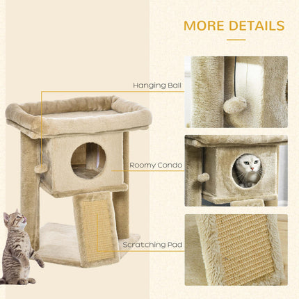 Cat Tree Tower Climbing Activity Center with Jute Scratching Pad and Ball Toy Condo Perch Bed Post 40x40x57cm - Coffee