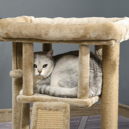 Cat Tree Tower Climbing Activity Center with Jute Scratching Pad and Ball Toy Condo Perch Bed Post 40x40x57cm - Coffee