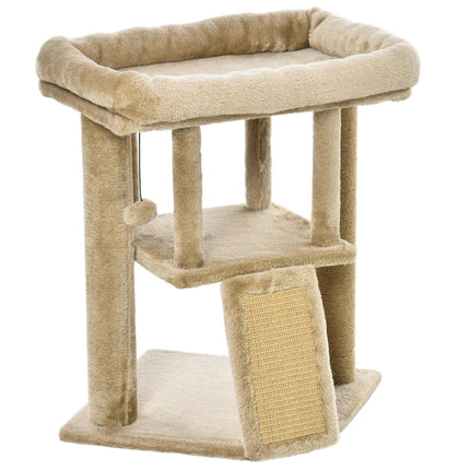 Cat Tree Tower Climbing Activity Center with Jute Scratching Pad and Ball Toy Condo Perch Bed Post 40x40x57cm - Coffee