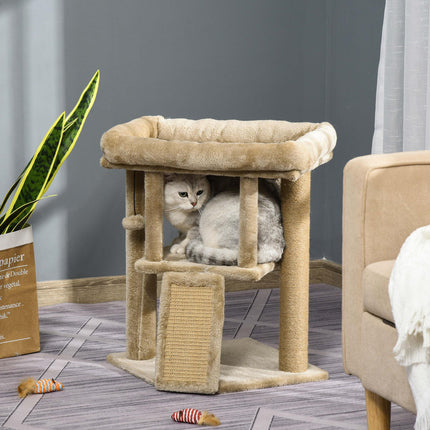 Cat Tree Tower Climbing Activity Center with Jute Scratching Pad and Ball Toy Condo Perch Bed Post 40x40x57cm - Coffee