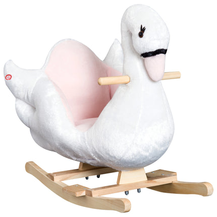 Swan Wooden Rocking Horse Kids Ride-On Plush Toy with Music - Pink/White