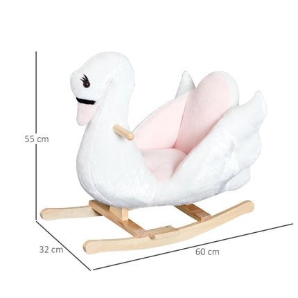 Swan Wooden Rocking Horse Kids Ride-On Plush Toy with Music - Pink/White