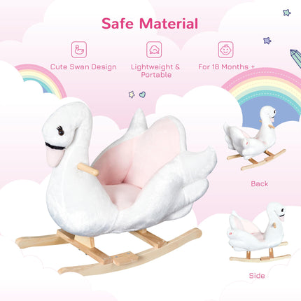 Swan Wooden Rocking Horse Kids Ride-On Plush Toy with Music - Pink/White