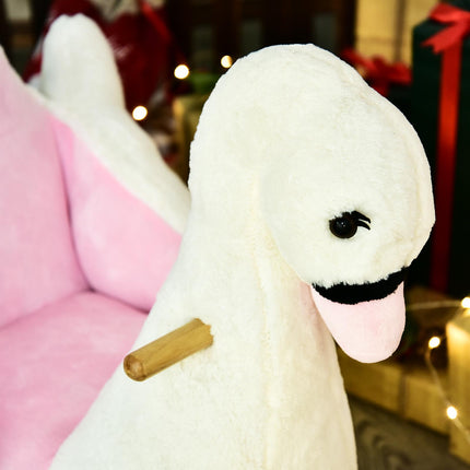 Swan Wooden Rocking Horse Kids Ride-On Plush Toy with Music - Pink/White
