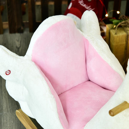 Swan Wooden Rocking Horse Kids Ride-On Plush Toy with Music - Pink/White