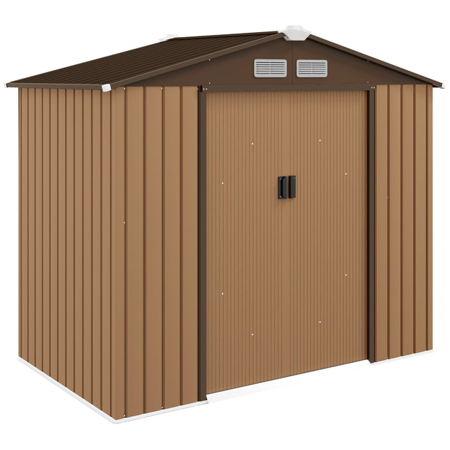 7 x 4 ft Lockable Metal Garden Shed with Sloping Roof - Yellow