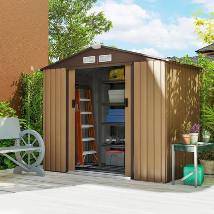 7 x 4 ft Lockable Metal Garden Shed with Sloping Roof - Yellow