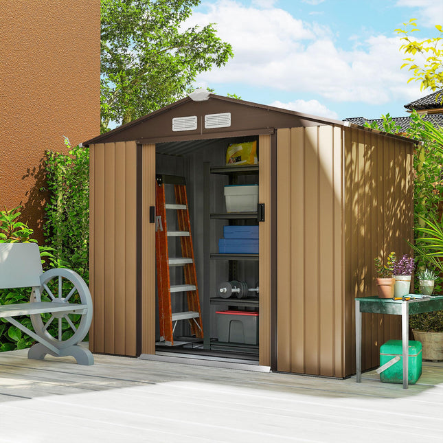 7 x 4 ft Lockable Metal Garden Shed with Sloping Roof - Yellow