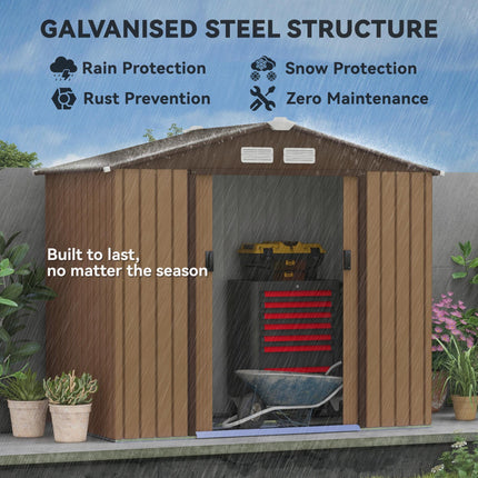 7 x 4 ft Lockable Metal Garden Shed with Sloping Roof - Yellow