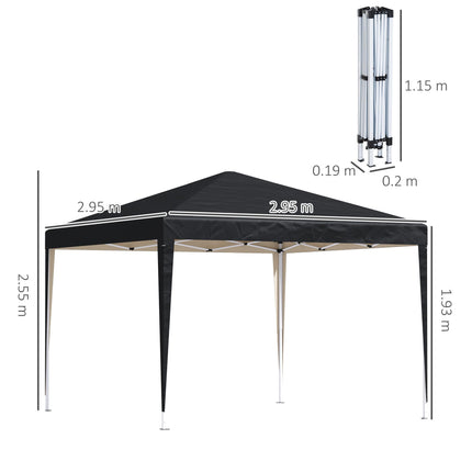 3 x 3m Heavy Duty Pop Up Garden Gazebo Marquee Tent with UV Protection - Black