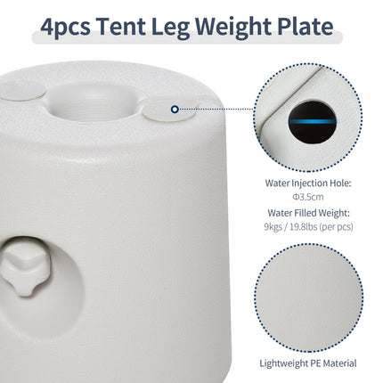Set of 4 Tent Weight Bases for 20-30mm Poles with Quick Clip System - White