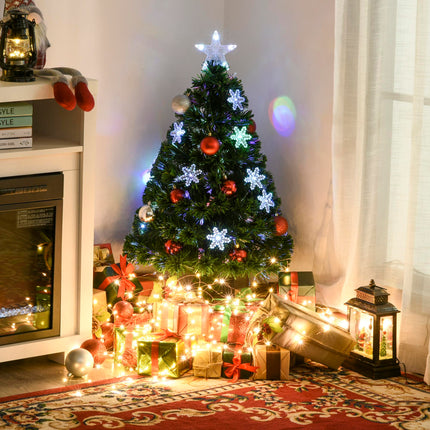3ft Fibre Optic Christmas Tree with LED Snowflakes and Star - Green