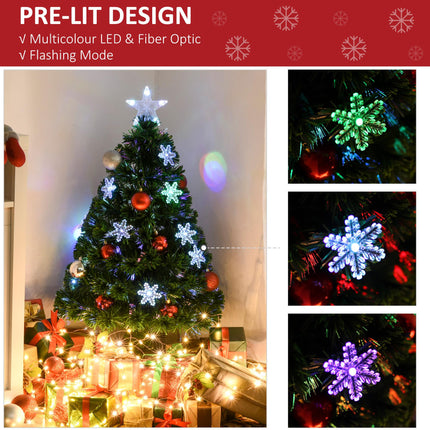 3ft Fibre Optic Christmas Tree with LED Snowflakes and Star - Green