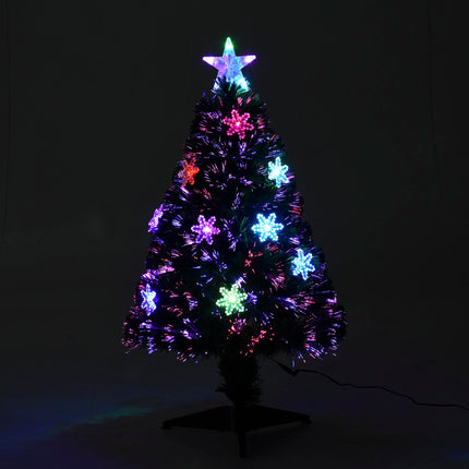 3ft Fibre Optic Christmas Tree with LED Snowflakes and Star - Green