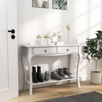 Modern Console Table with Drawers and Shelves for Living Room Entryway Bedroom - Ivory White