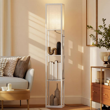 Standing Lamp with 4-Tier Storage Shelf Floor Light - White