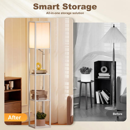 Standing Lamp with 4-Tier Storage Shelf Floor Light - White
