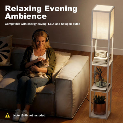 Standing Lamp with 4-Tier Storage Shelf Floor Light - White