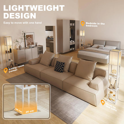 Standing Lamp with 4-Tier Storage Shelf Floor Light - White