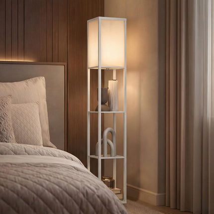 Standing Lamp with 4-Tier Storage Shelf Floor Light - White
