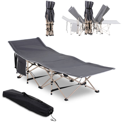 Single Person Folding Camping Cot with Steel Frame and Side Pocket - Blue