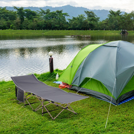 Single Person Folding Camping Cot with Steel Frame and Side Pocket - Blue