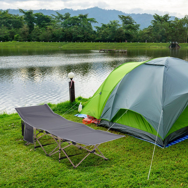 Single Person Folding Camping Cot with Steel Frame and Side Pocket - Blue