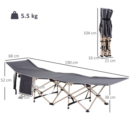 Single Person Folding Camping Cot with Steel Frame and Side Pocket - Blue