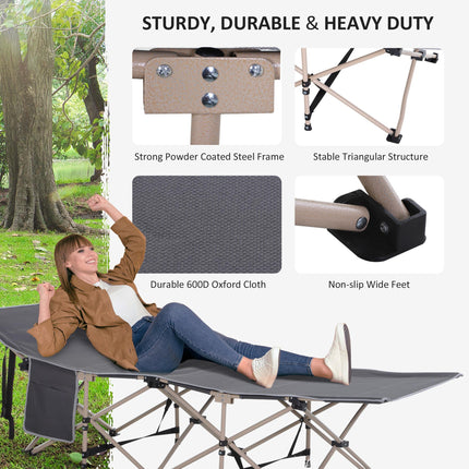 Single Person Folding Camping Cot with Steel Frame and Side Pocket - Blue