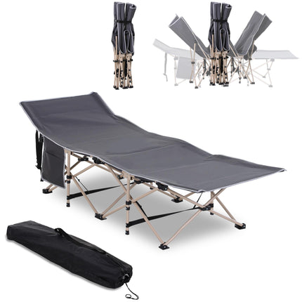 Single Person Folding Camping Cot with Steel Frame and Side Pocket - Blue