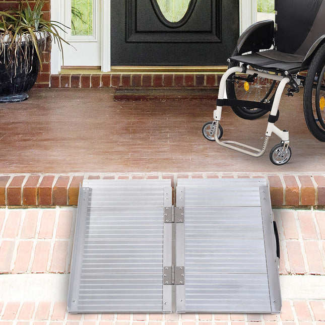 2ft Folding Aluminium Wheelchair Ramp Portable Mobility Scooter Access Aid - Silver