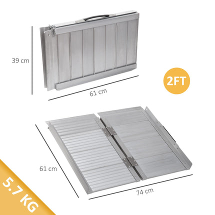 2ft Folding Aluminium Wheelchair Ramp Portable Mobility Scooter Access Aid - Silver