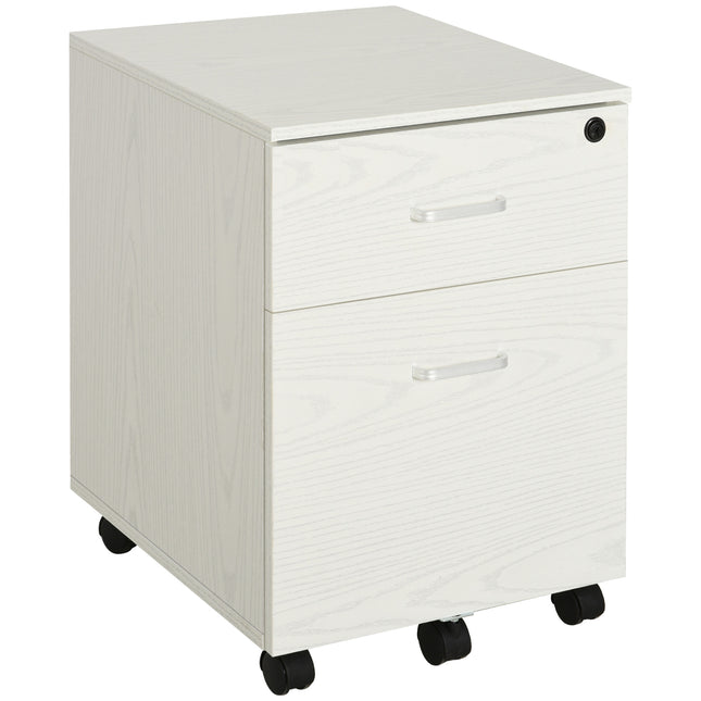 2-Drawer Locking Office Filing Cabinet with 5 Wheels Rolling Storage for Legal & Letter Files - White