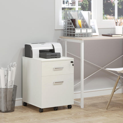 2-Drawer Locking Office Filing Cabinet with 5 Wheels Rolling Storage for Legal & Letter Files - White