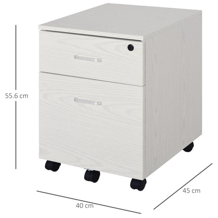 2-Drawer Locking Office Filing Cabinet with 5 Wheels Rolling Storage for Legal & Letter Files - White