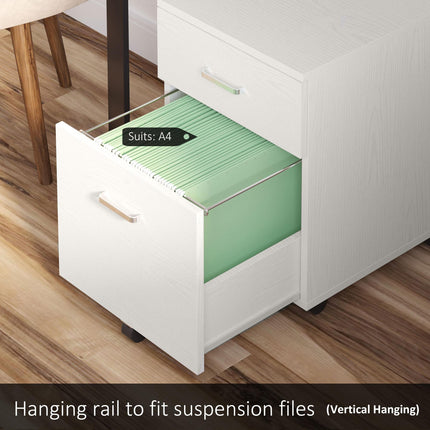 2-Drawer Locking Office Filing Cabinet with 5 Wheels Rolling Storage for Legal & Letter Files - White