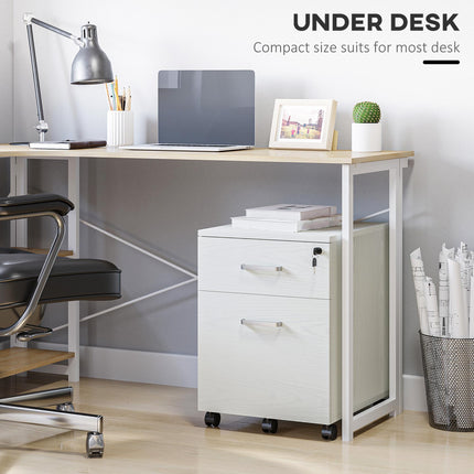 2-Drawer Locking Office Filing Cabinet with 5 Wheels Rolling Storage for Legal & Letter Files - White