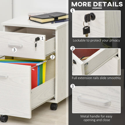 2-Drawer Locking Office Filing Cabinet with 5 Wheels Rolling Storage for Legal & Letter Files - White