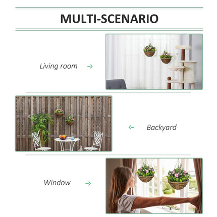 Set of 2 Hanging Artificial Lisianthus Flower Planters with Wicker Baskets - Pink