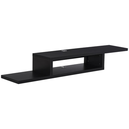 Floating Wall Mounted TV Unit with Open Shelf & Cable Holes - Black