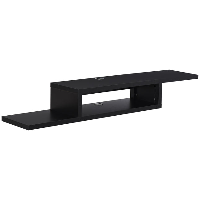 Floating Wall Mounted TV Unit with Open Shelf & Cable Holes - Black