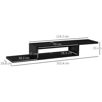 Floating Wall Mounted TV Unit with Open Shelf & Cable Holes - Black