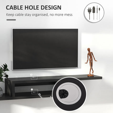 Floating Wall Mounted TV Unit with Open Shelf & Cable Holes - Black