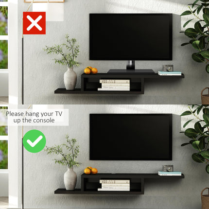 Floating Wall Mounted TV Unit with Open Shelf & Cable Holes - Black