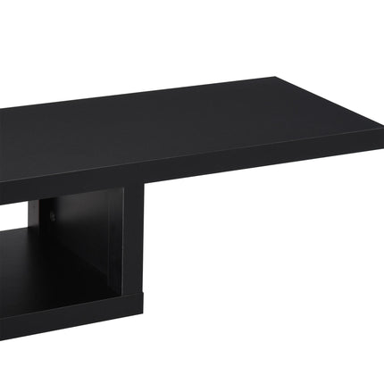 Floating Wall Mounted TV Unit with Open Shelf & Cable Holes - Black