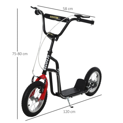Kids Height Adjustable Steel Kick Scooter 75-80cm Handlebar - Black/Red