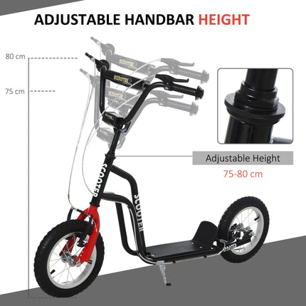 Kids Height Adjustable Steel Kick Scooter 75-80cm Handlebar - Black/Red