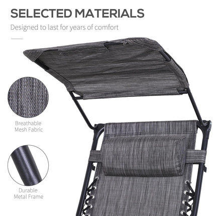 Zero Gravity Garden Deck Chair with Canopy and Cup Holder - Grey